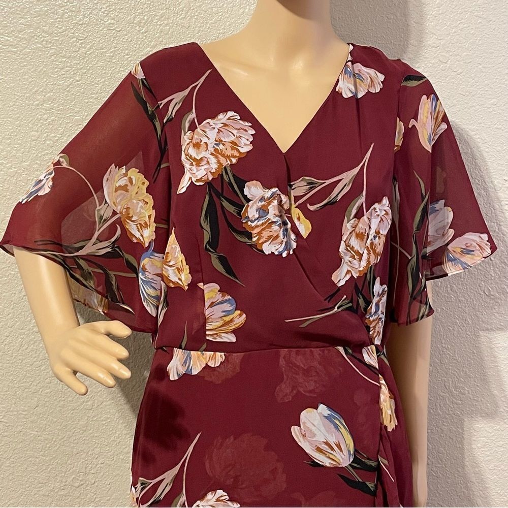 A New Day High Low Flowy Ruffle Dress Burgundy Red Size Large - Picture 4 of 11